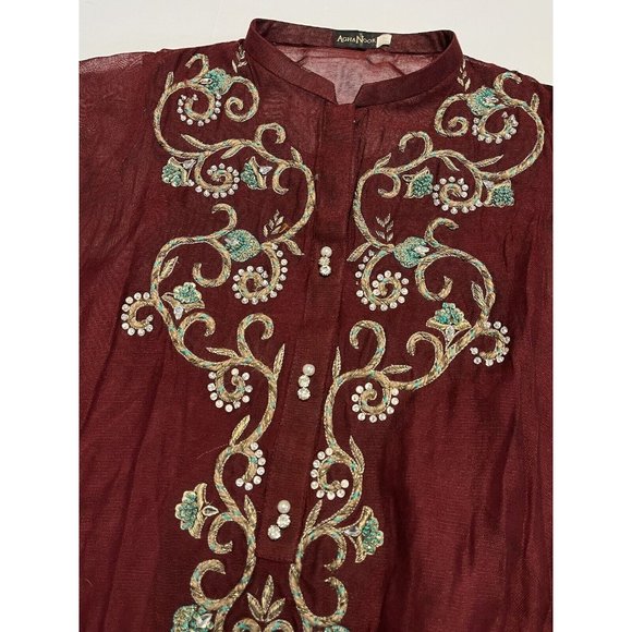 Agha Noor Embroidered Formal Dress Suit Pakistani Indian Maroon Size Small 47 R3 - Picture 5 of 10